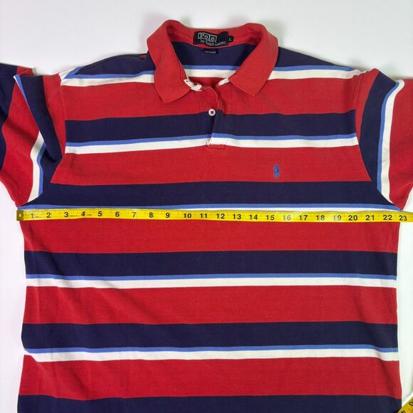 Vintage Polo Ralph Lauren Men's L Red Navy Stripe Preppy Polo Shirt Made in USA - Picture 6 of 10